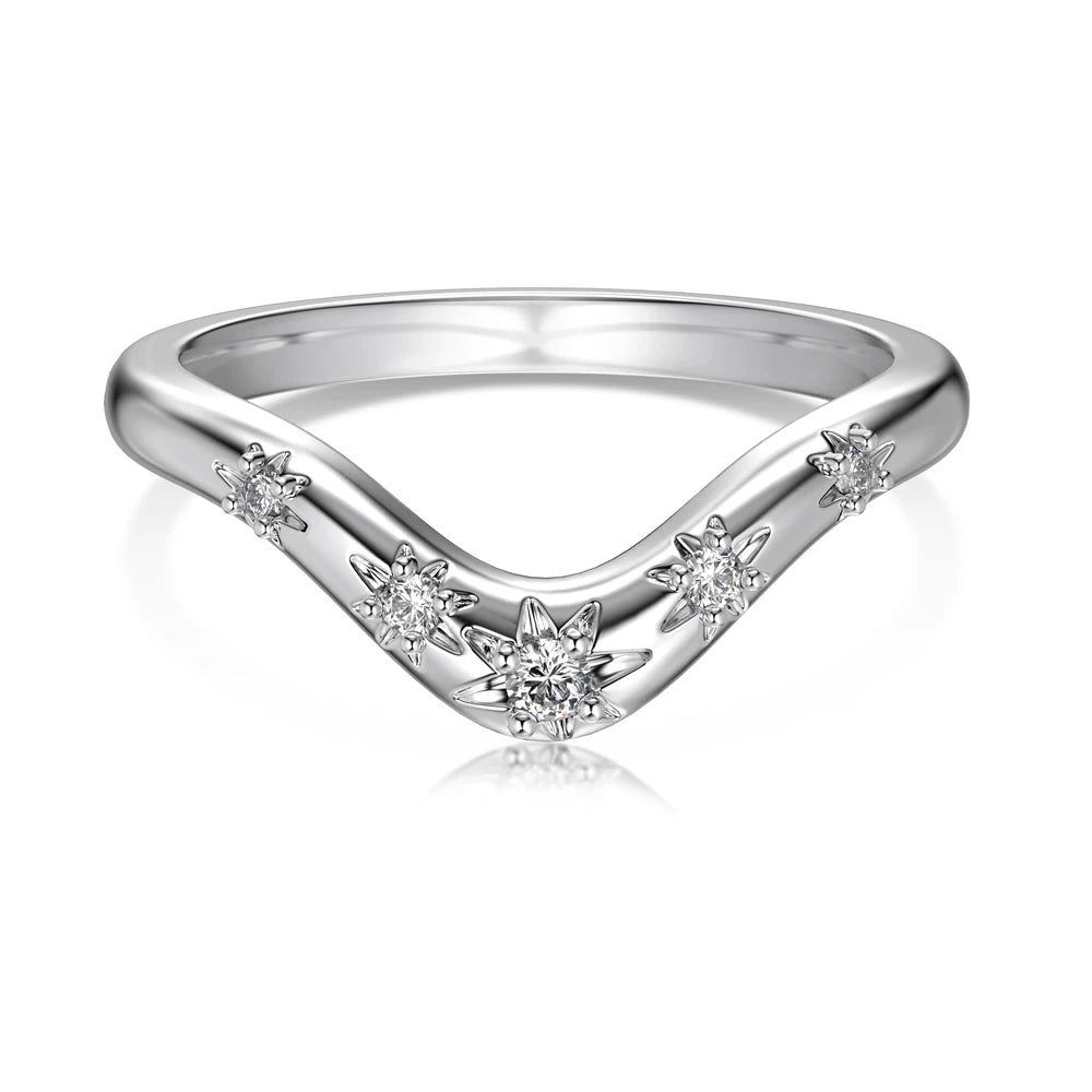 Dylam Trendy Simplicity Design 925 Sterling Silver Non Fade Geometric V Shaped 5A Cubic Zirconia Women Dress up Jewelry Rings