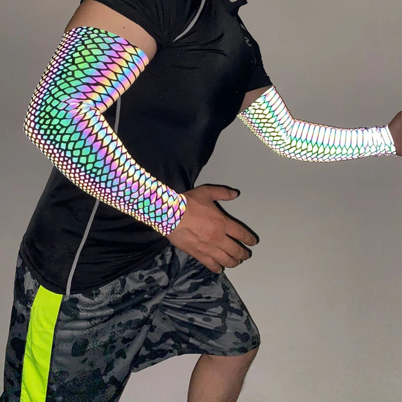 Men's Summer Breathable Hi Vis Reflective Snake Skin Tattoo Printing Cycling Race Sports Anti Uv Hand Arm Cuff Cover Sleeves
