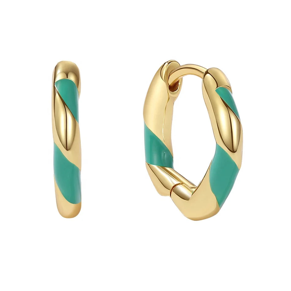 Nagosa Green Enamel 925 Sterling Silver Jewelry 18kt Gold Vermeil Twist Women Hoop Earrings