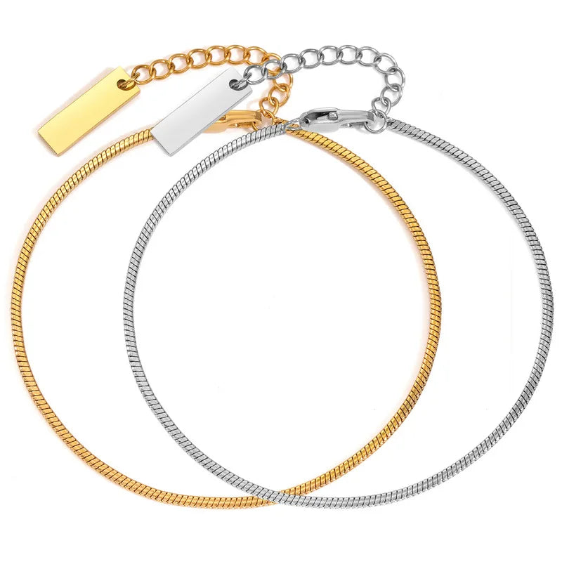DAIHE Jewelry Wholesale 18k Gold Plated Stainless Steel Minimalist Momen Jewelry Round Snake Chain Bracelet