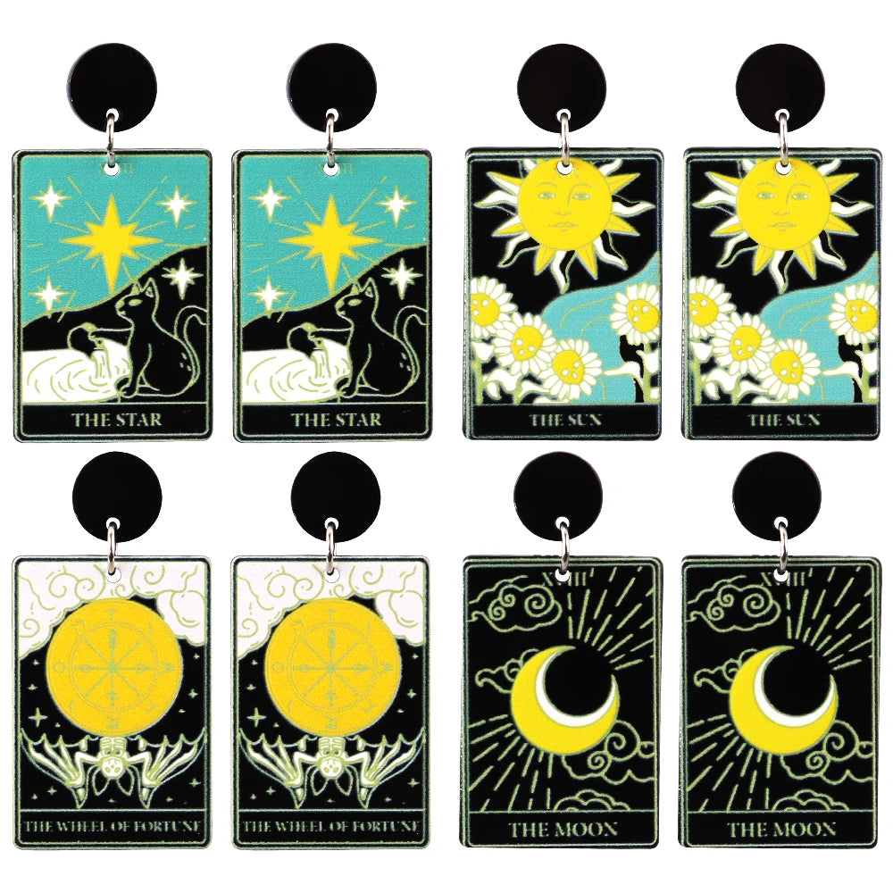 Hot Selling Popular Personality Fashion Star Moon Sun Skull Tarot Earring Set for Women