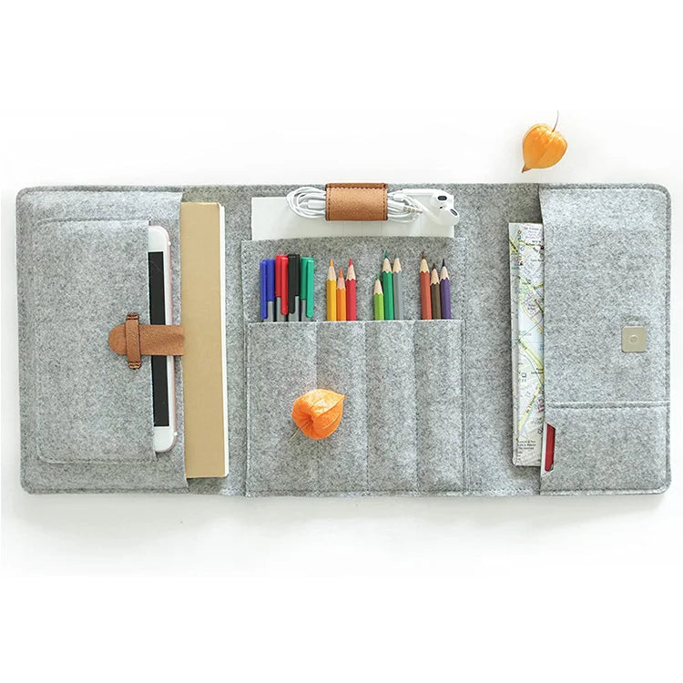 Multi Pockets Felt Daily Travel Office Notebook Pad Cover Pencil Case