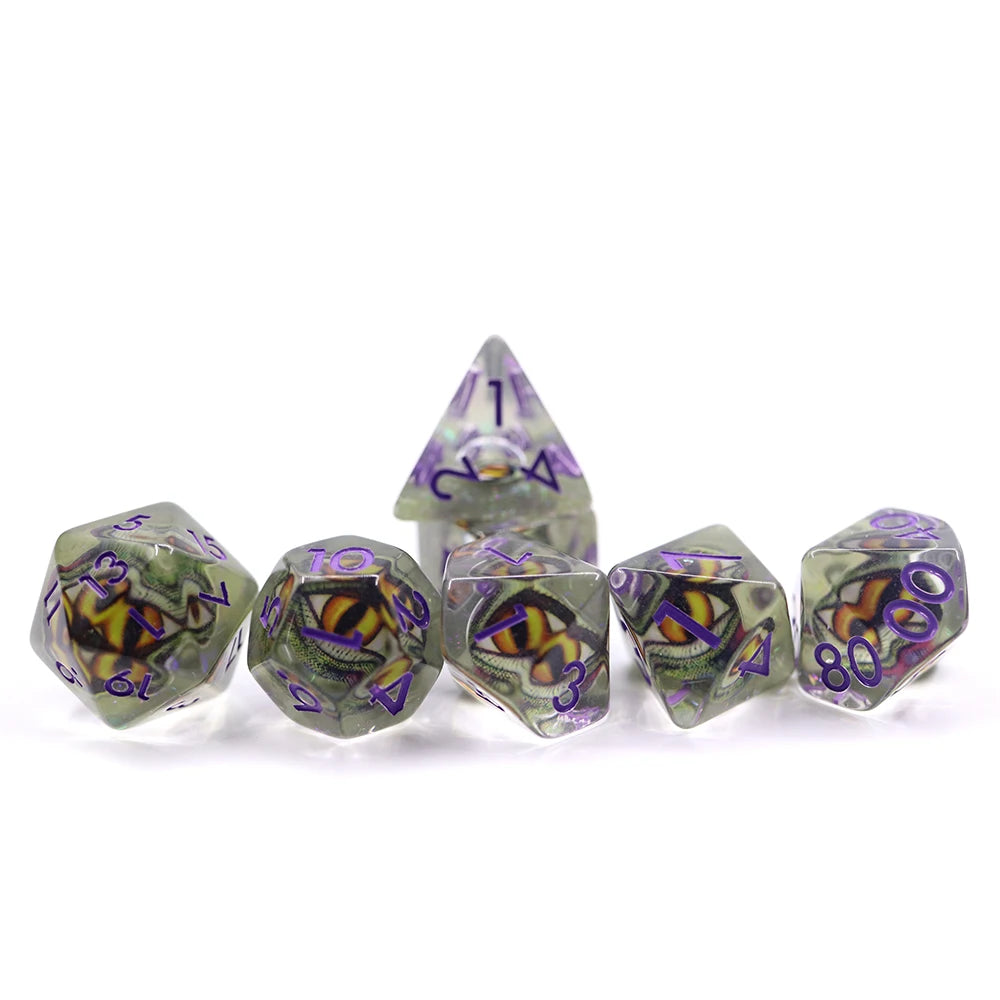 Best Selling Polyhedral Dragon Eye 20 Sides Green/gold Dragon Eye Dice 7pcs Set Standard Size in Stock