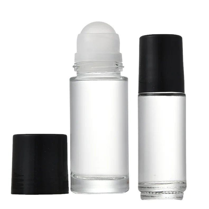 Hot Sell 30ml 50ml Empty clear Amber Glass Deodorant Bottle Refillable Round Roll on Bottle Essential Oil Roll on Perfume Bottle