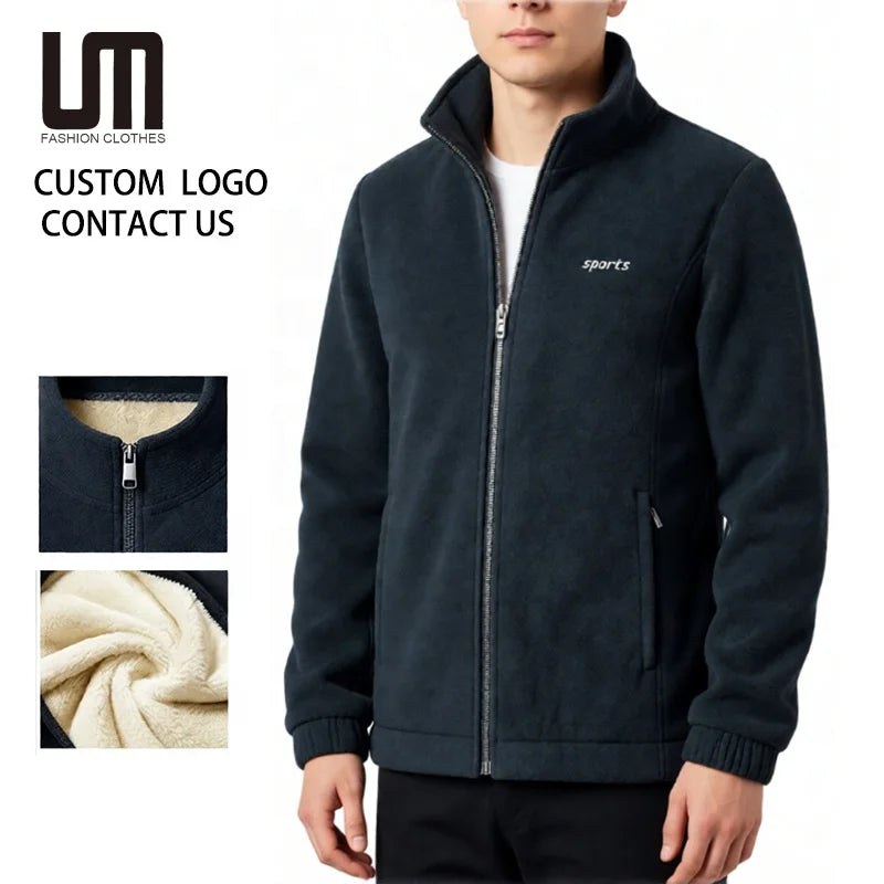 OEM Service Hot Selling Wholesale Winter Men Casual Plus Size Jackets Thick Fleece Warm Stand Collar Outdoor Coats