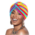 Wholesale Fashion Hat Hair Accessories Rainbow Turban for Women Knotted Head Wrap Muslim Hat Soft Turban