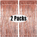 2pcs 3ft X 8.3ft Rose Gold Metallic Tinsel Foil Fringe Curtains Photo Booth Props for Christmas Easter Engagement Bridal Shower
