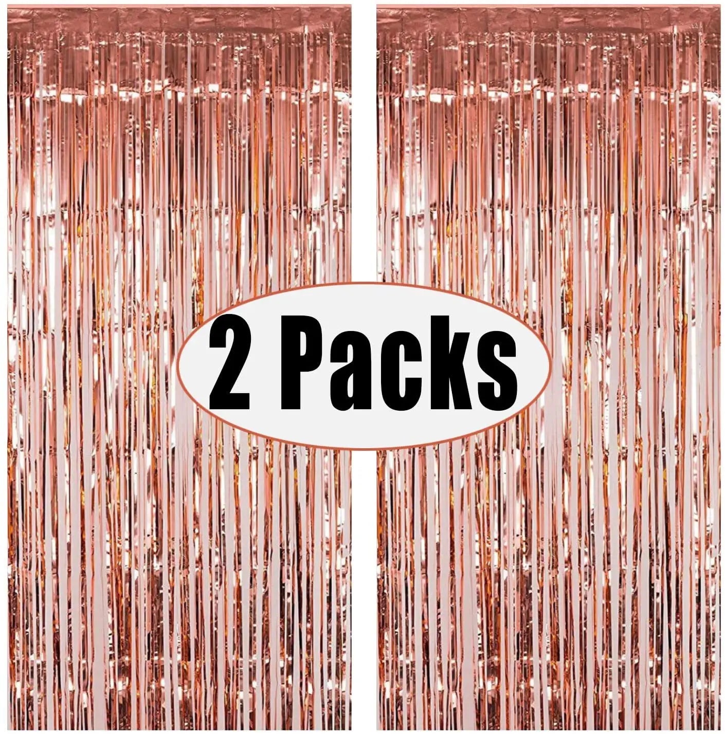 2pcs 3ft X 8.3ft Rose Gold Metallic Tinsel Foil Fringe Curtains Photo Booth Props for Christmas Easter Engagement Bridal Shower