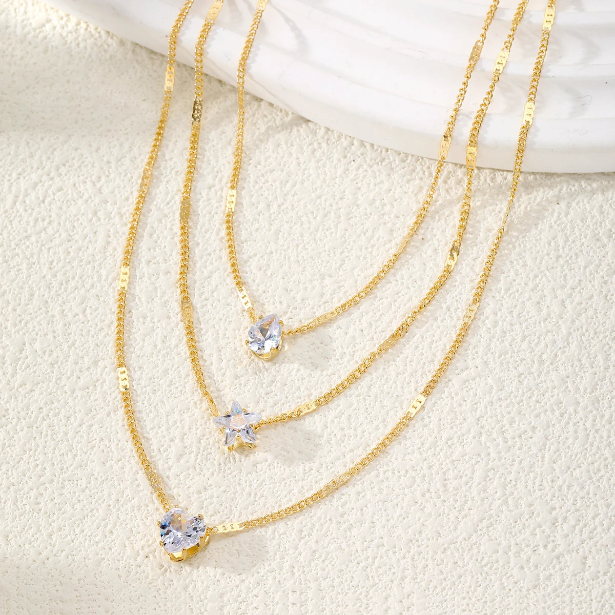 VKME Fashion Zircon NecklaceGold Color Multi Layer Chain Star Heart Rhinestones Necklace for Women Jewelry