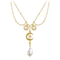 Original Design High Quality 18K Gold Plated Brass Jewelry Moon Star Zircon Pearl Pendants Accessories Necklaces P223308