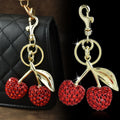 Creative Cute Fruit Shape Key Ring Rhinestone Cherry Charm Keychain Bag Pendant Ornaments for Women Men Souvenir Birthday Gift