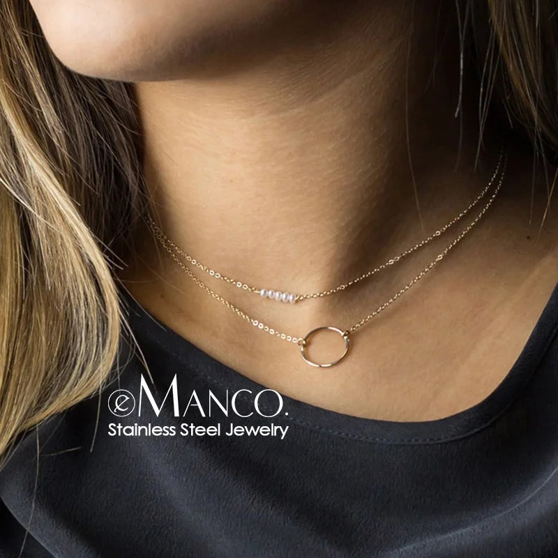 Dainty Layered Necklace Set for Women Fine Stainless Steel Necklace Pearl Choker Trendy 14k Gold Plated Jewelry Wholesale