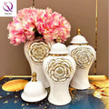 New Light Luxury Crafts Electroplated Gold Ceramic General Jar Tabletop Vase With Lid for Living Room Home Decoration