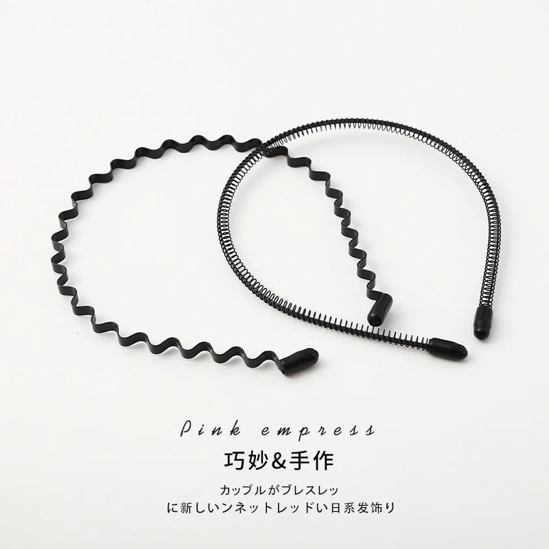 ShangHai Classic Black Simple Anti slip Headband for Men and Women Wavy Headband Metal Headwear Sports Hair Accessories