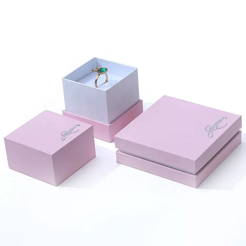 Custom Logo Luxury Paper Jewelry Box Paper Cardboard Lid and Base Pendant Ring Gift Box White Velvet