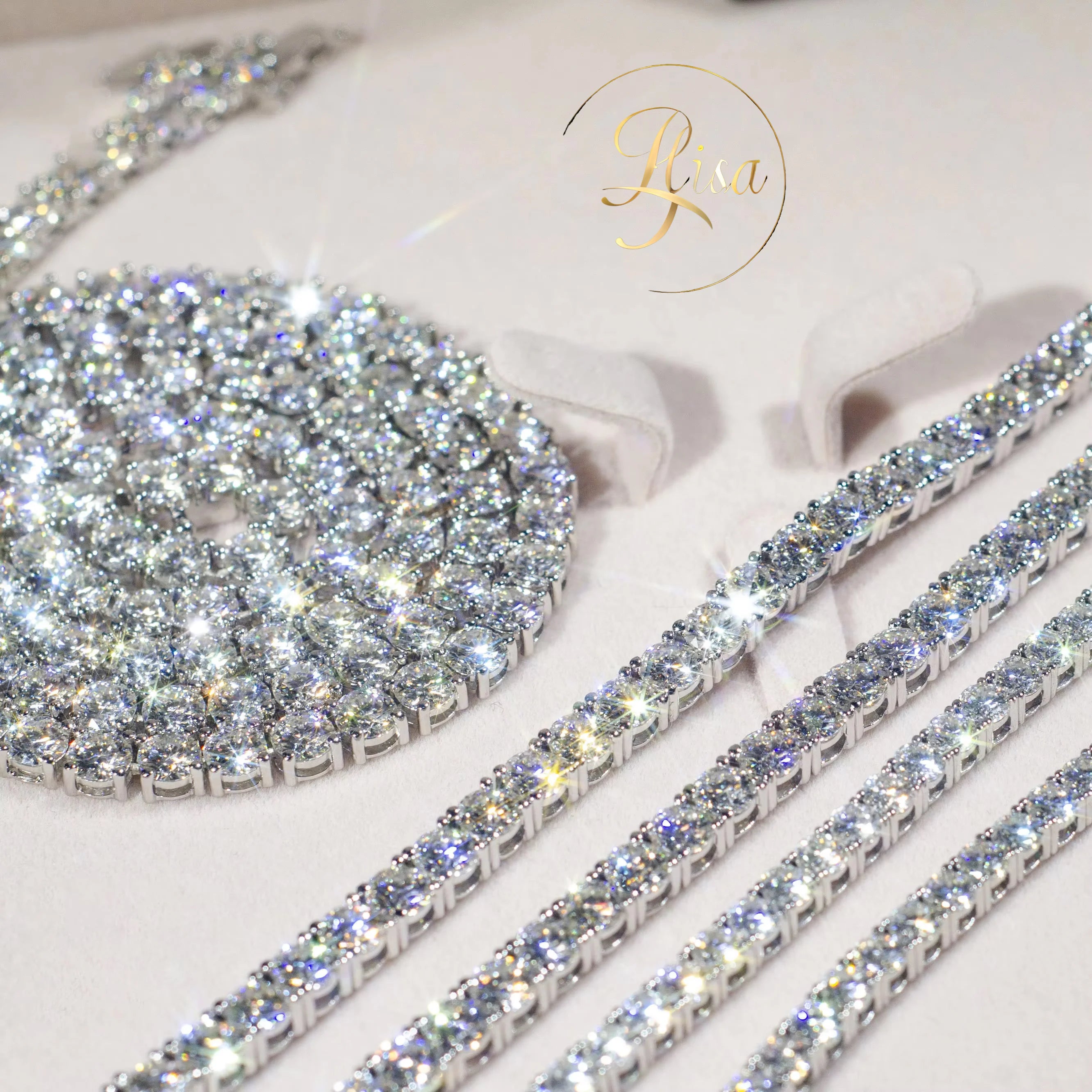 Elisa in Stock Moissanite Tennis Chain 3mm to 5mm Diamond 6 Inches to 24 Inches Necklace 925S Cuban Link Chain for Hip Hop Men