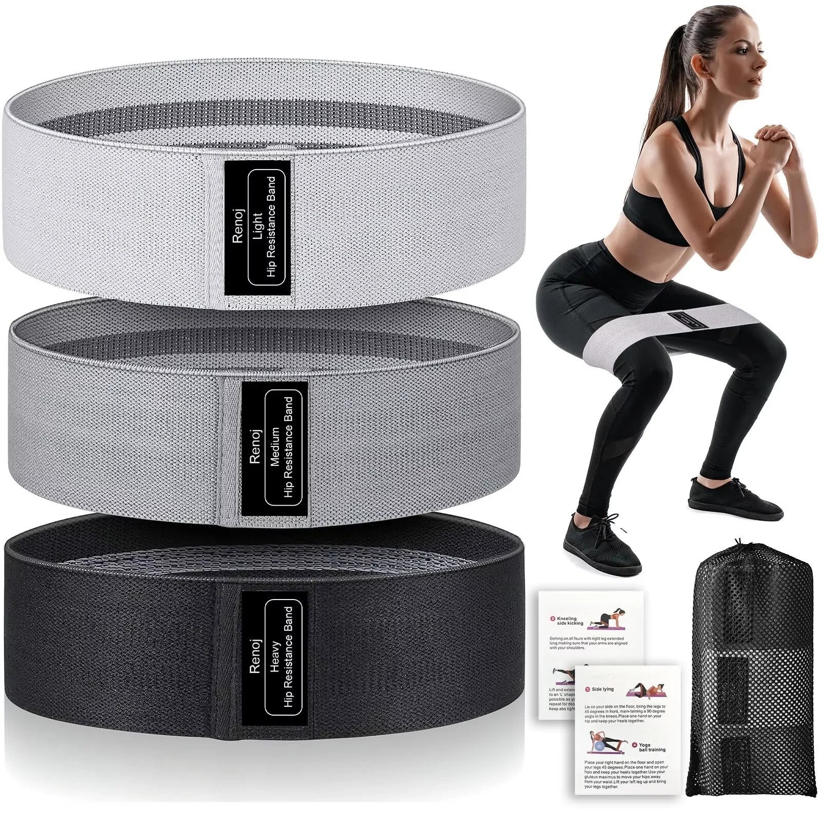 Wholesale Custom Logo Print Fabric Fitness Exercise Booty Hip Band Set Workout Loop Resistance Bands