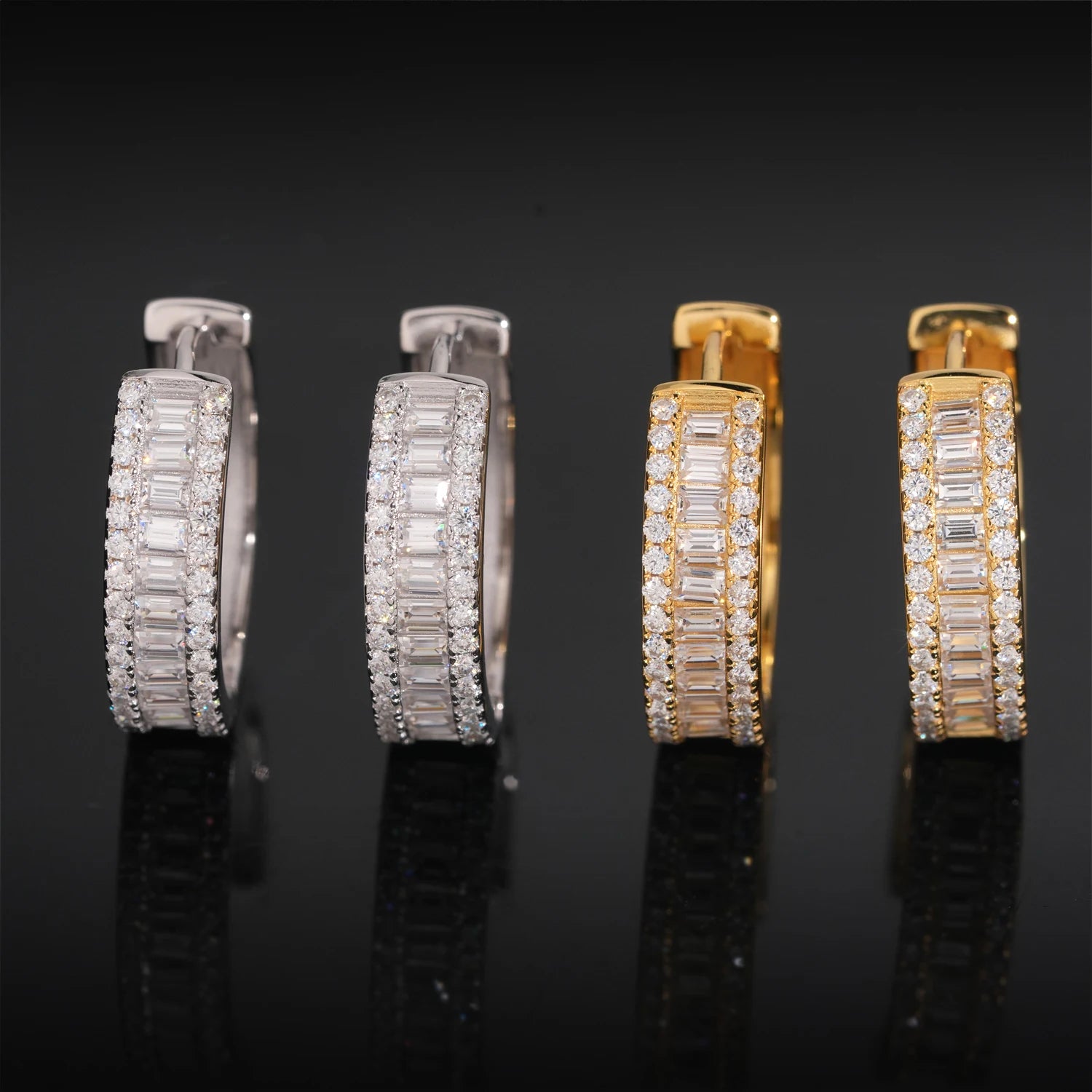 Fine Jewelry Hoop Earrings Silver 925 Moissanite Iced Out Fashion Baguette Diamond Gold Plated Earring