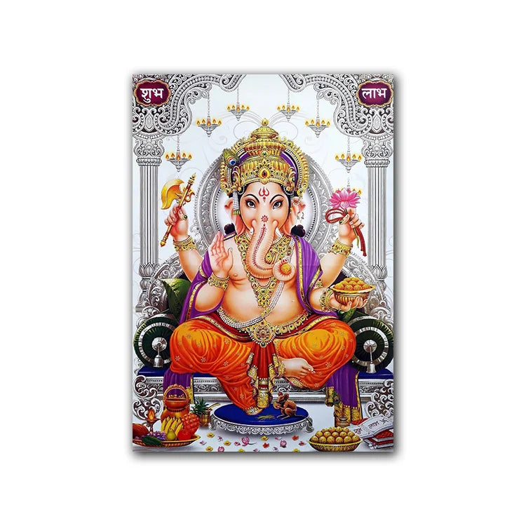 Hindu God Ganesha Temple Elephant Series Printed Canvas Painting Religious Mural Living Room Decoration