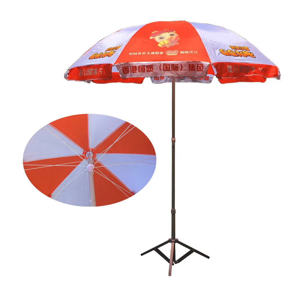 48-Inch White and Orange Windproof Umbrella for Beach Outdoor Activities