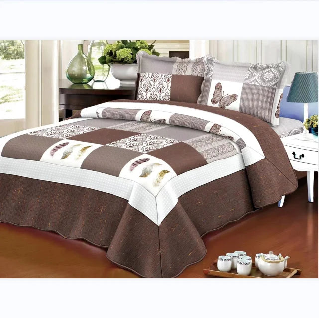 King/Queen Size Microfiber Quilted Floral Pattern Bedspreads & Bedding Sets for Home Use