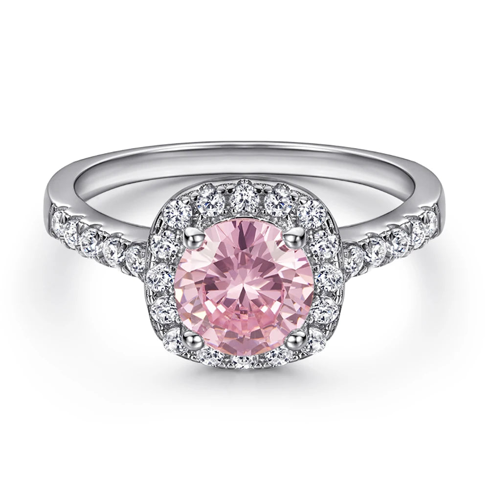 Genuine Sterling 925 Silver Wedding Ring Elegant Cushion Cut halo Rings