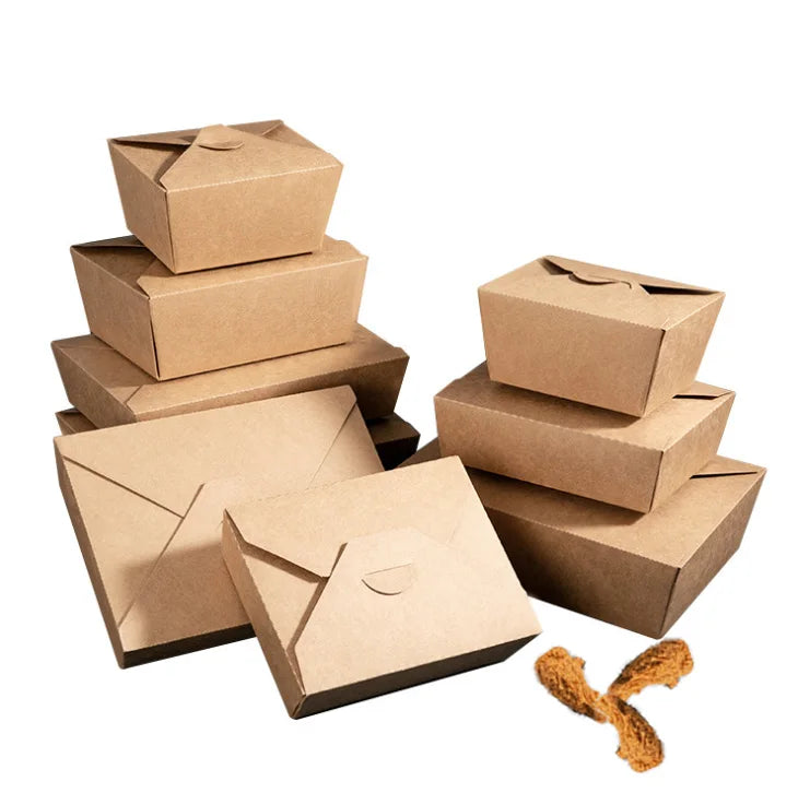 Hot Selling Recycled Brown Kraft Paper Food Grade Packaging Box Salad Sandwich Takeaway Food Lunch Box 800ml