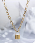 18K Gold Plated Padlock Necklace Hip Hop Stainless Steel Pendant Thin Chains Lock Link Necklace Minimalist Choker Jewelry