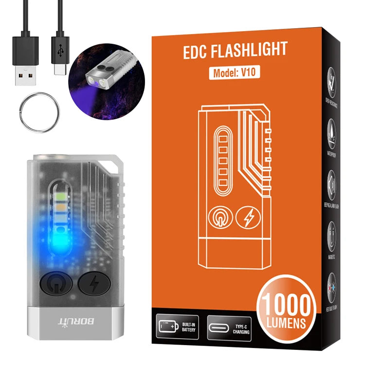 V10 Mini Keychain Flashlight Usb-c Rechargeable Edc Flashlight With 365 UV Light High Power 1000 Lumens Edc Flashlight Torch