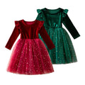 2024 New Year Christmas Kids Sweet Sequin Ruffles Full Sleeve Velvet Christmas Dress KGCD-036
