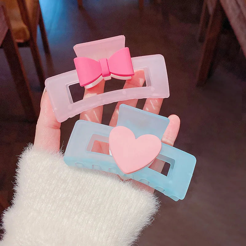 Fashion Cute Korean Hair Accessories 2022 New Heart Bow Rectangle Hair Claw Clip  for Women Girls Korean Hair Claw