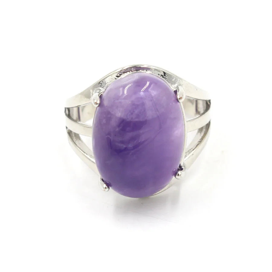 Handmade Oval Natural Stone Rings Adjustable Crystal Amethyst Rose Quartz Turquoise Agate Rings for Women