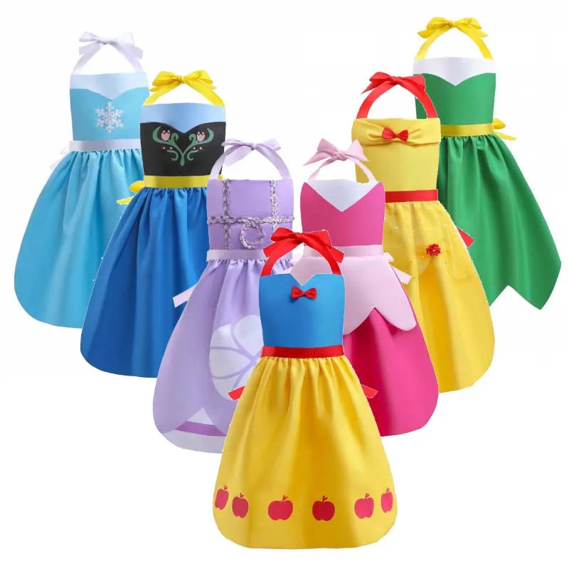 Wholesale Colorful Kids Mommy and Me Outfit Drawing Cooking Baking Use Elsa Anna Rapunzel Princess Dress Apron GPHC-027