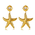 Boho Summer Beach Ocean Accessories Drop Jewelry Gold Plated Stainless Steel Starfish Seashell Shell Dangle Earrings for Women