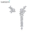 LUOTEEMI Asymmetric European Jewelry Luxury Design Lady Woman Wedding Elegant Earing Large Dangle Cubic Bridal Earring