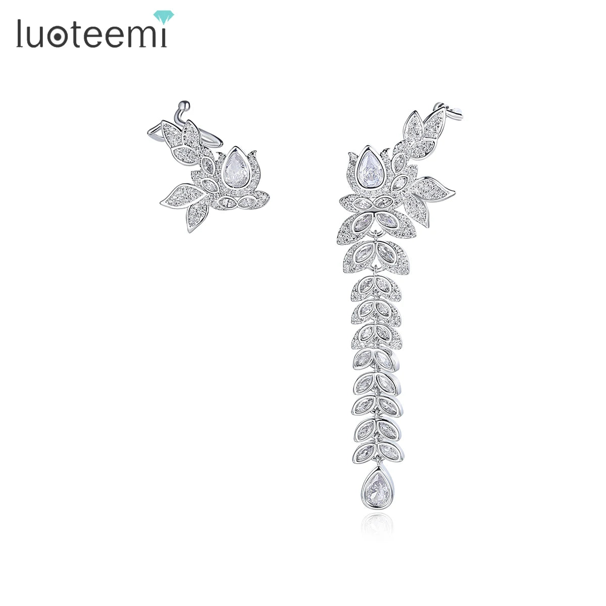 LUOTEEMI Asymmetric European Jewelry Luxury Design Lady Woman Wedding Elegant Earing Large Dangle Cubic Bridal Earring