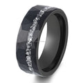POYA Black Plated Meteorite Shaving Tungsten Ring Inlay Anniversary Bands Fashion Jewelry for Men