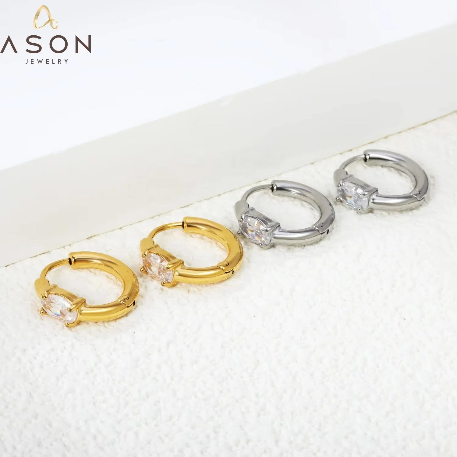 Ason Jewelry New Hot Sale Fashion Popular Daily Simple Oval Zircon 18k Gold Plated Stainless Steel Stone Huggie Hoop Earrings