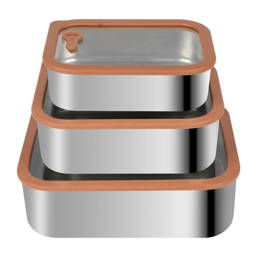 Microwave Safe Snack Container Leakproof Stainless Steel Meal Prep Container Food Storage Container with Glass Lids