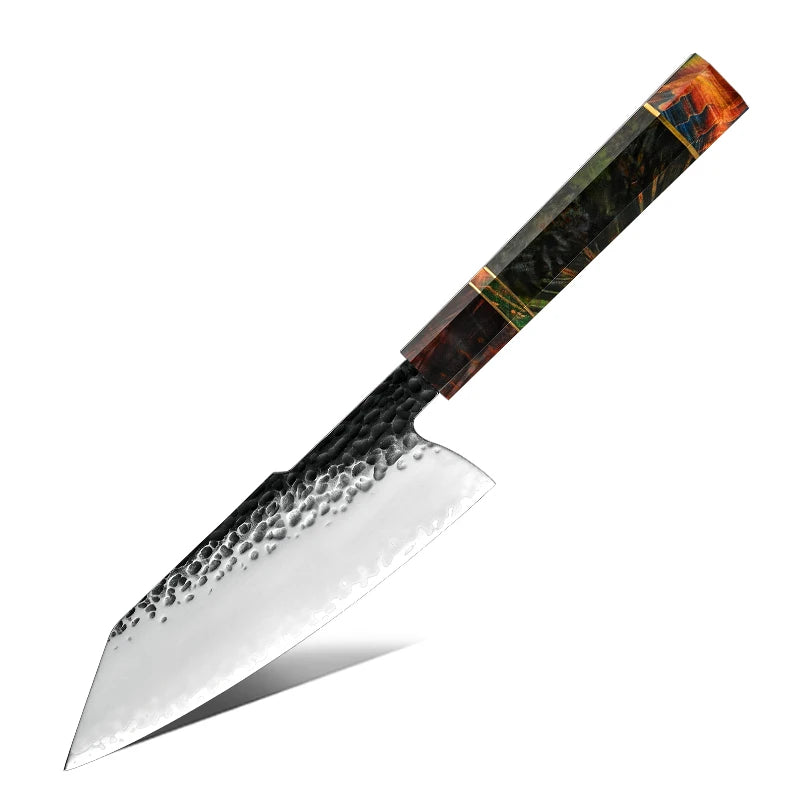 Grandsharp 7 Inch Handmade Forged 3 Layers Japanese AUS10 Steel Krirtsuke Knife Solidified Wood Handle