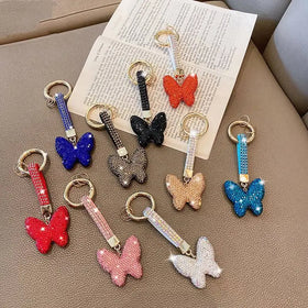 Luxury Crystal Rhinestone Butterfly KeyChain Bling Glitter Butterfly Alloy KeyChain Accessories Pendants Gifts for Women Charms