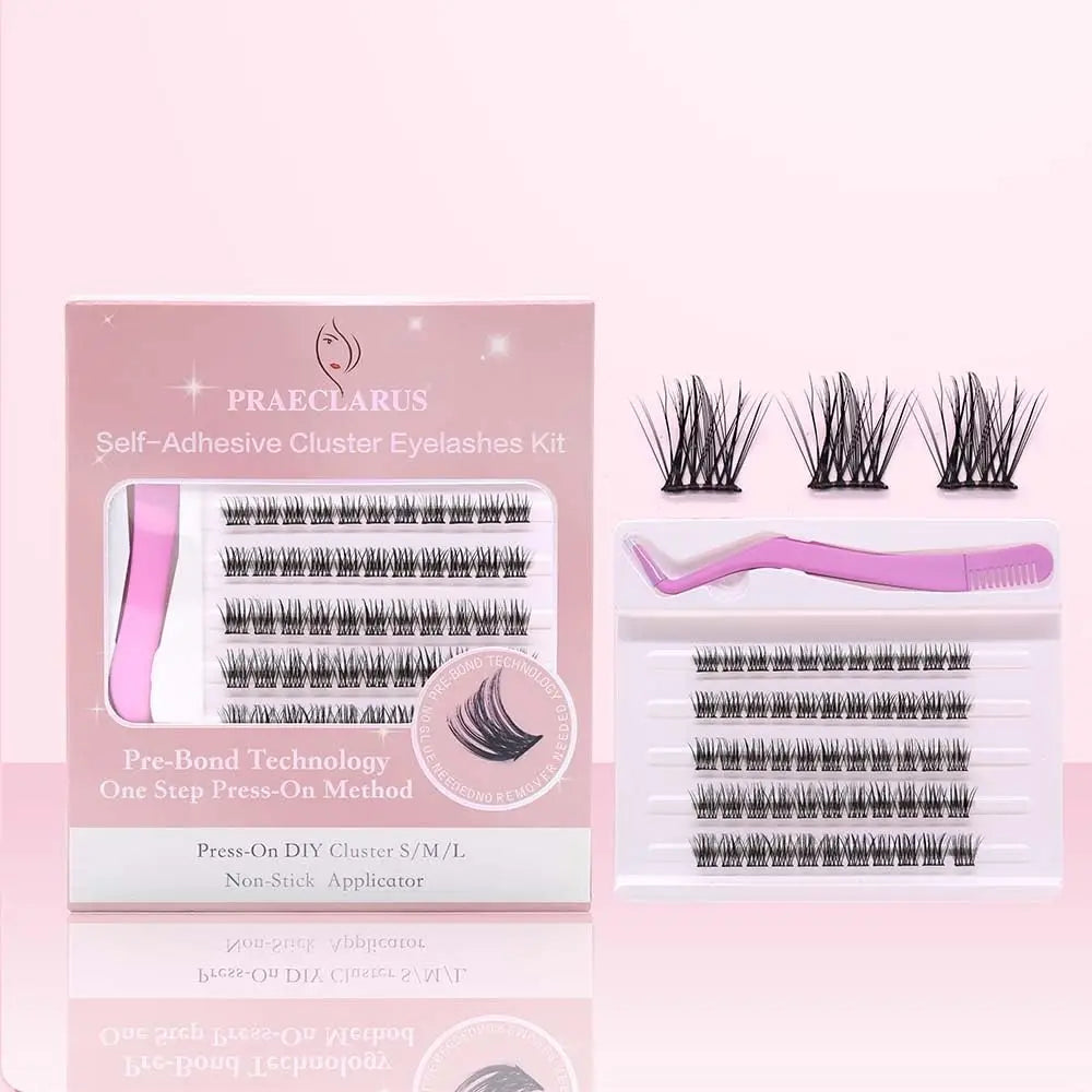 No Glue Press-On Self-Adhesive Eyelashes Kit Pre-Glued Glueless Lashes Clusters Eyelash Extensions