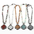 Fashion Women Ethnic Jewellery Necklace Natural Stone White Howlite Black Rosary Chain Solider Cross Pendant Necklace