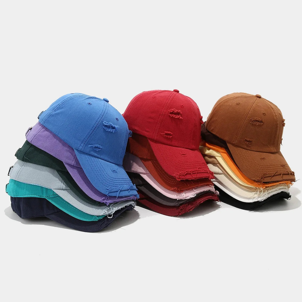 Distressed Trendy Baseball Cap Hot Selling Men's Women's INS Fashion Worn Out Cotton Twill Hat with Custom Embroidery
