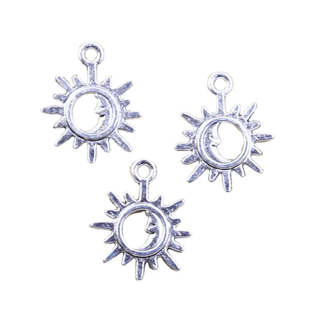 Charms Sun Moon Sunshine 21x17mm Antique Silver Color Pendants DIY Crafts Making Findings Tibetan Jewelry