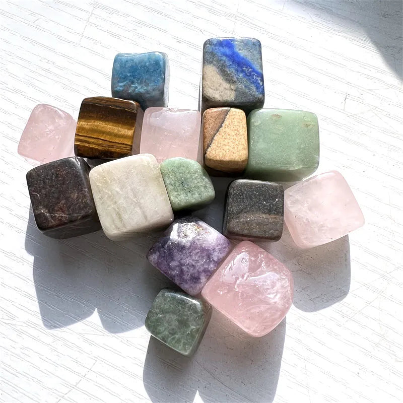 Crystal Block Cubes Colorful Hot Sale Natural Han Rough Stone  Multi-material Quartz Cube Tumbled Stone