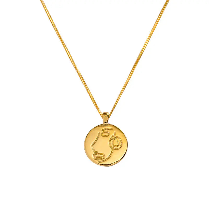 Fashion Wholesale Price  Engravable Disc Gold Plated Jewelry Human Face Pendant Necklace