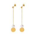 Bohemia Design Stainless Steel 18K Gold Plated Long Drop Chain Shell Pearls Stud Earrings for Women Gift