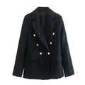 Women Jacket Autumn Fashion Double Breasted Tweed Check Blazer Coat Vintage Long Sleeve Pockets Female Outerwear Chic