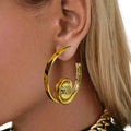 Ilona Trendy Leopard Print Hoop Earrings 18K Gold Plated Copper Asymmetric Open C Chunky Statement Studs Everyday Party Jewelry